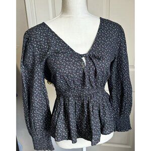 Madewell Tie-Back‎ Peplum Top in Campden Daisies Blue Floral Size S